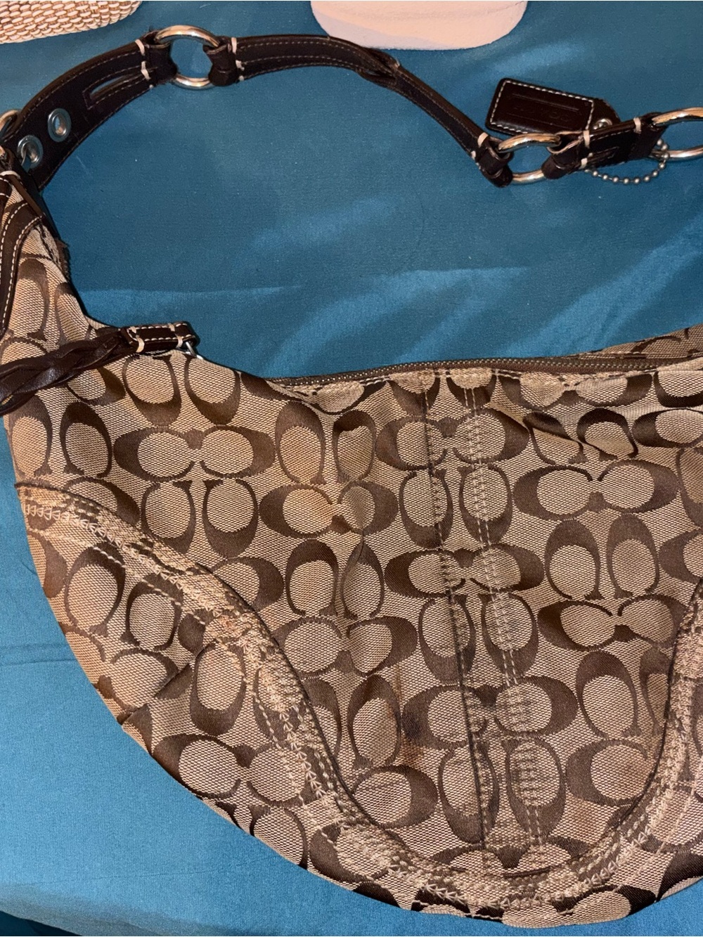 Coach Tan and Dark Brown Signature Jacquard Hobo